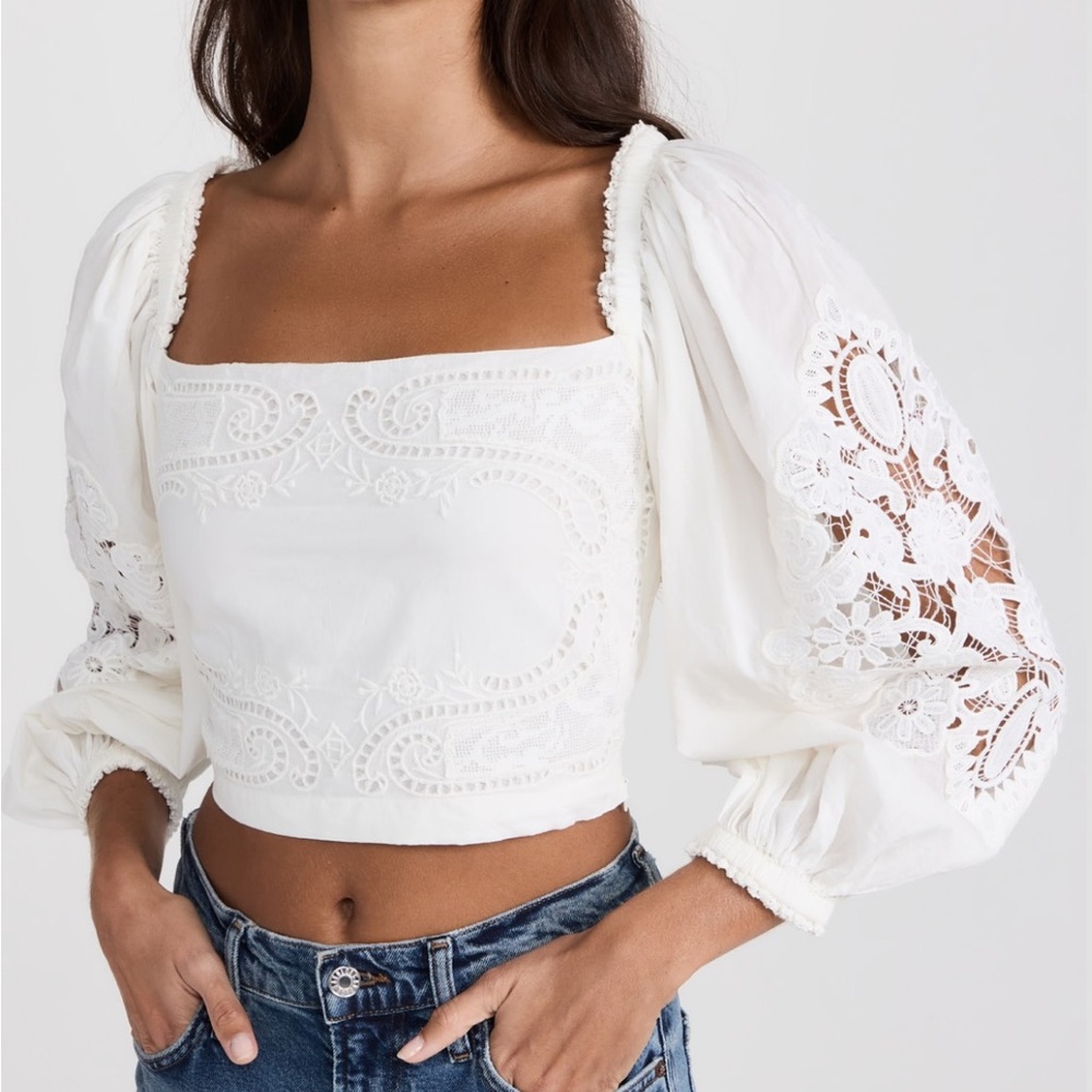 Farm Rio Crop White Peasant Blouse